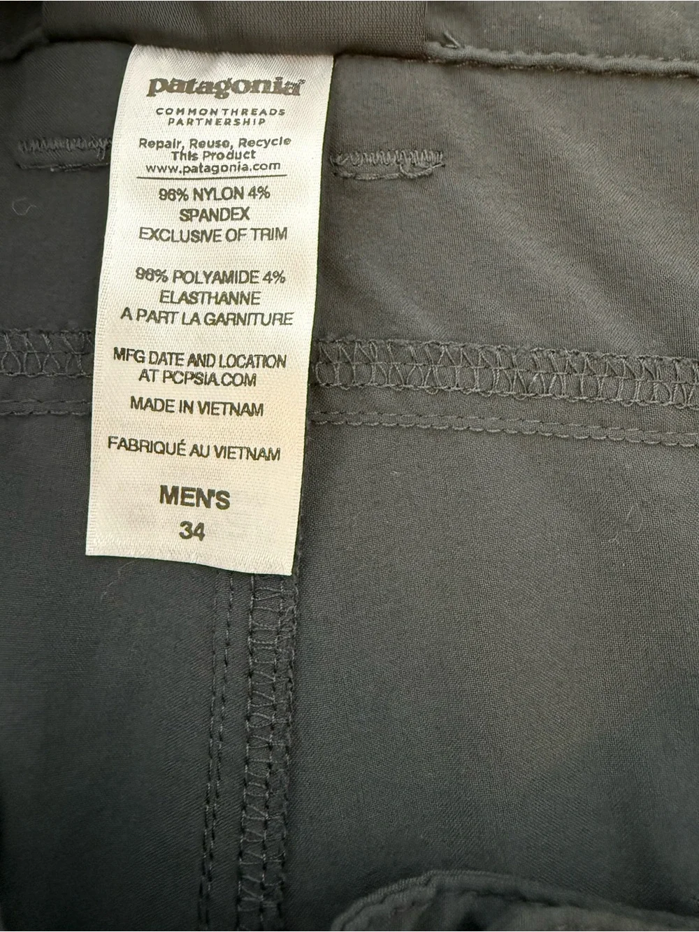 Patagonia Quandary Pants Men’s Size 34X31 Gray Performance Hiking Trail Outdoor